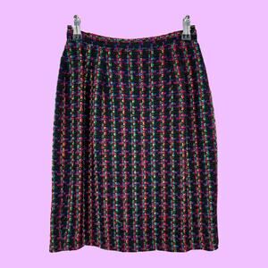 Easy Pieces US 6 American VINTAGE Wool Blend Black Neon Tweed Mini Pencil Skirt